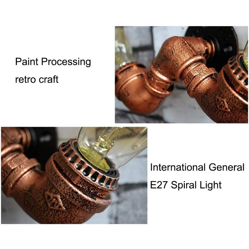 

Creative Double Heads Water Pipe Wall Light Nordic Retro Industrial Wind Iron E27 Wall Lamp For Home Decoration Cafe Apartment