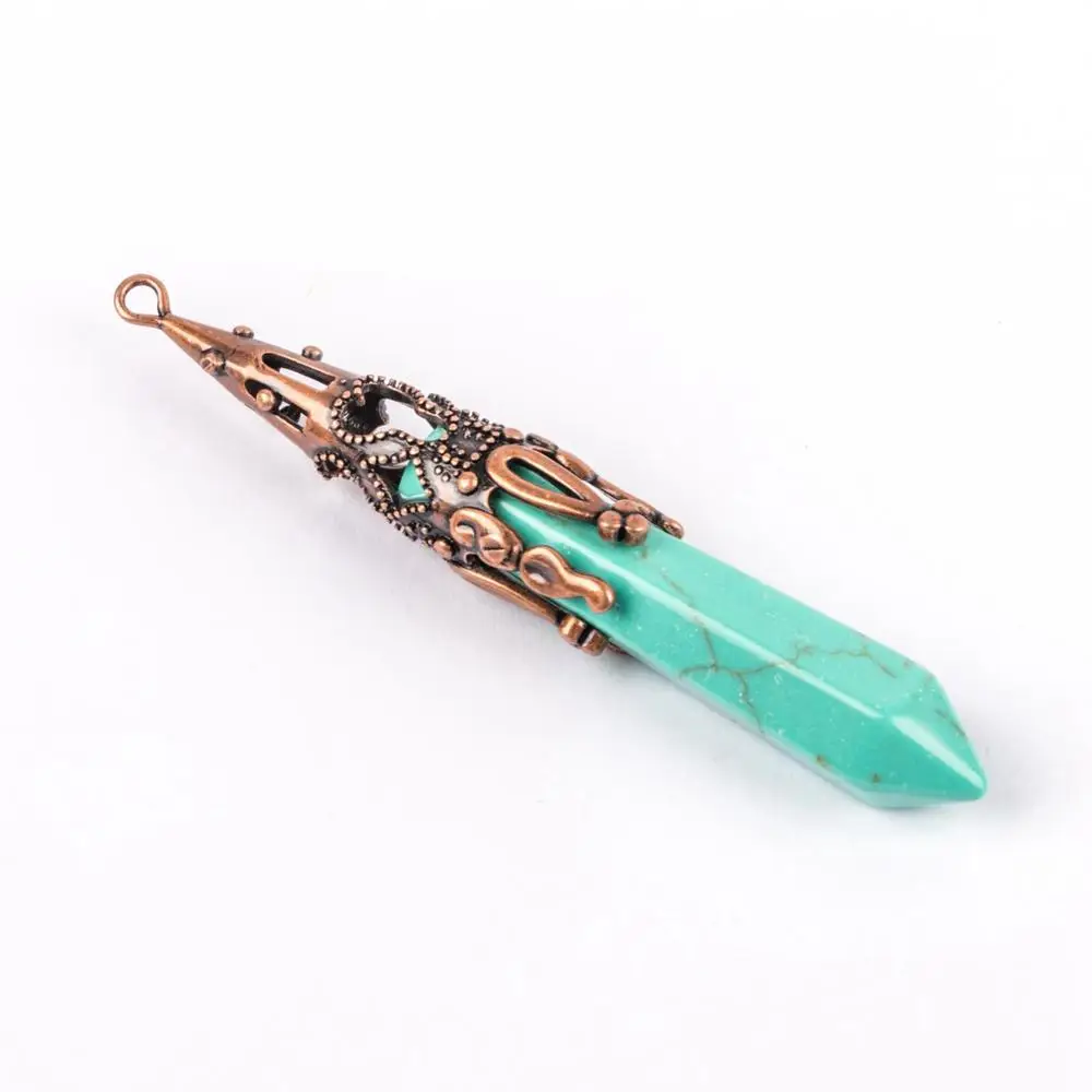 green turquoise Ретро природные драгоценные камни подвеска в виде каменного маятника для Гадания и предсказания Wicca, на день рождения, чакра Рэйки опаловые серьги из натурального аметиста ляпис-лазурь Кулоны из нержавеющей стали - Окраска металла: green turquoise
