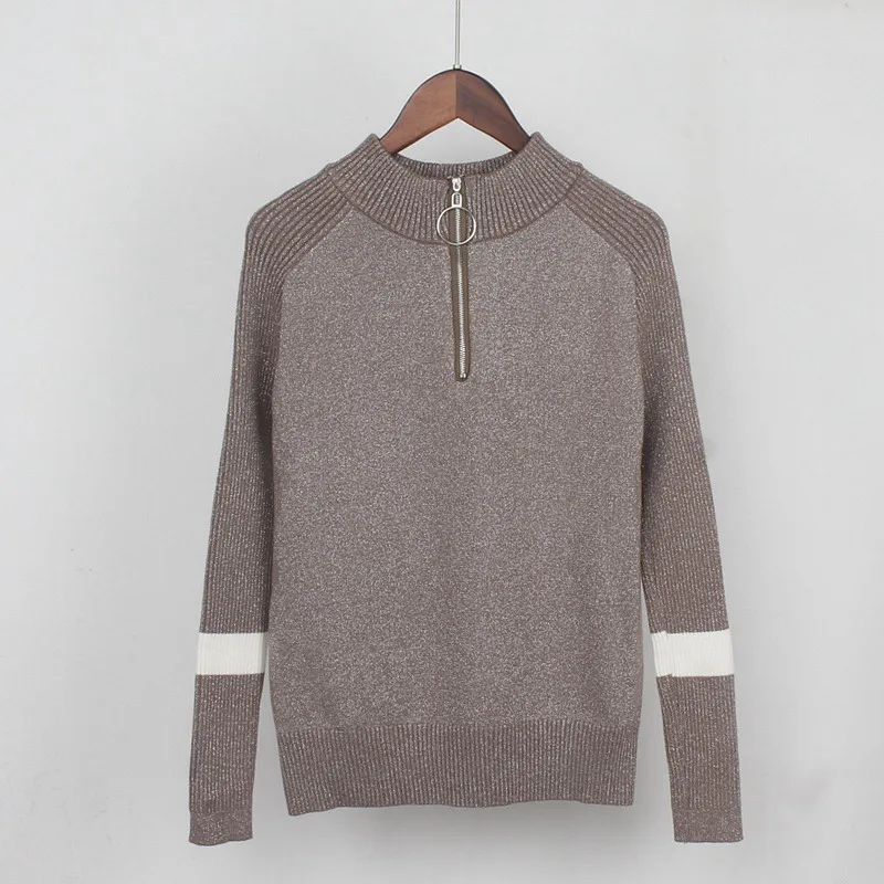 khaki 1818 ONLYSVTER, осенне-зимний женский пуловер, свитер с люрексом, блестящая верхняя одежда, спортивный джемпер, вязаный теплый женский свитер - Цвет: khaki 1818