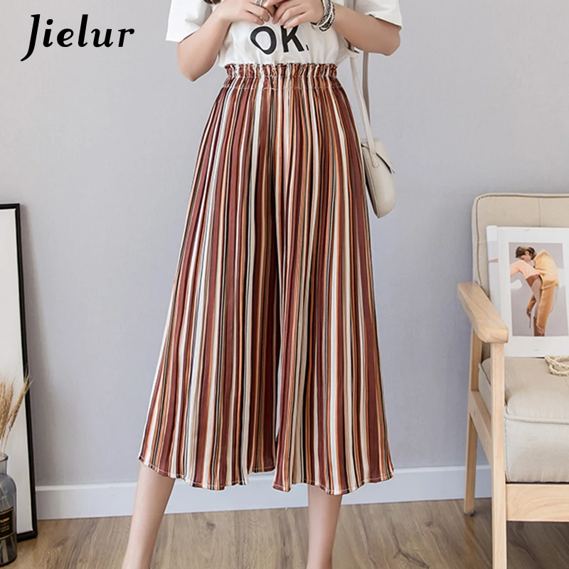 Jielur модные плиссированные шифоновые брюки женские летнее в горошек Цветочные полосатые широкие брюки женские свободные Женские панталоны