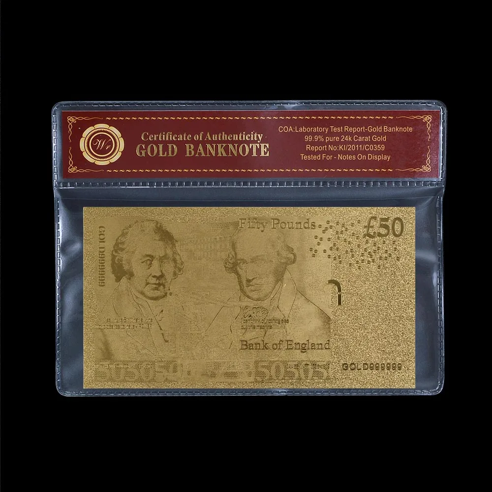 Британская позолоченная банкнота из 50 гусиных золота поставляется с картой