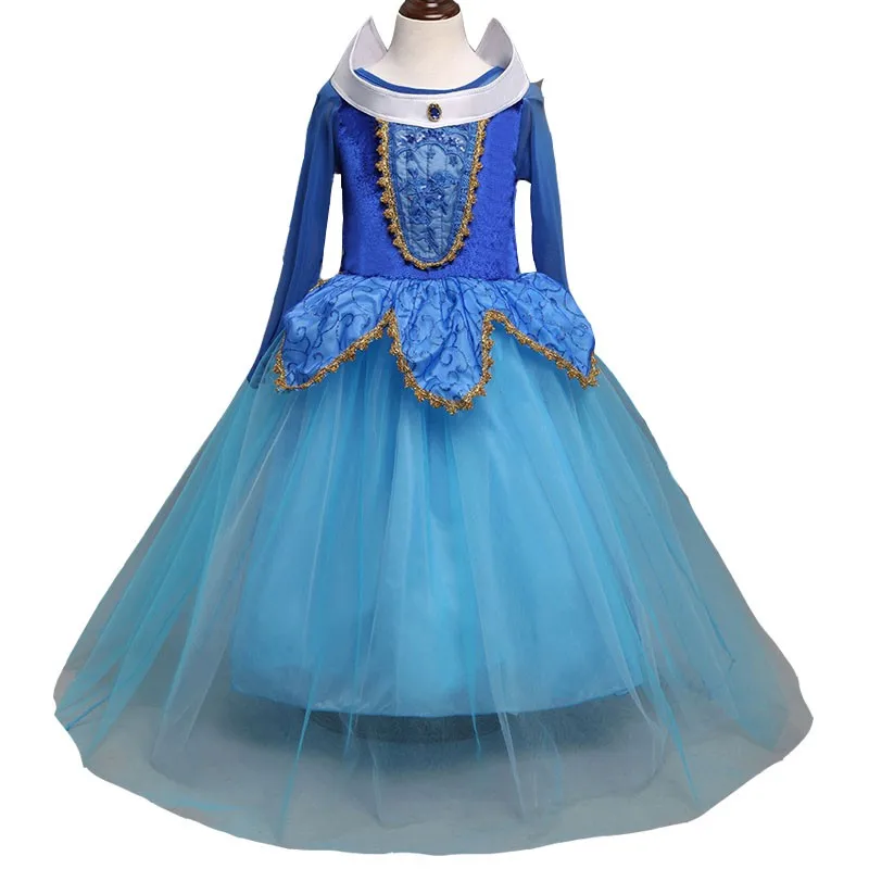 Aurora blue dress Jasmine, София, Рапунцель, Аврора, Эльза, колокол, одежда для девочек, детские маскарадные костюмы принцессы, платья, детское платье на Хэллоуин, Рождество - Цвет: Aurora blue dress