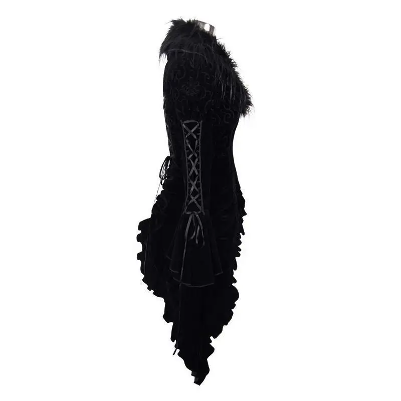 Devil Fashion Women's Asymmetric Vintage Goth Fur Collar Coat CT011 | Женская одежда