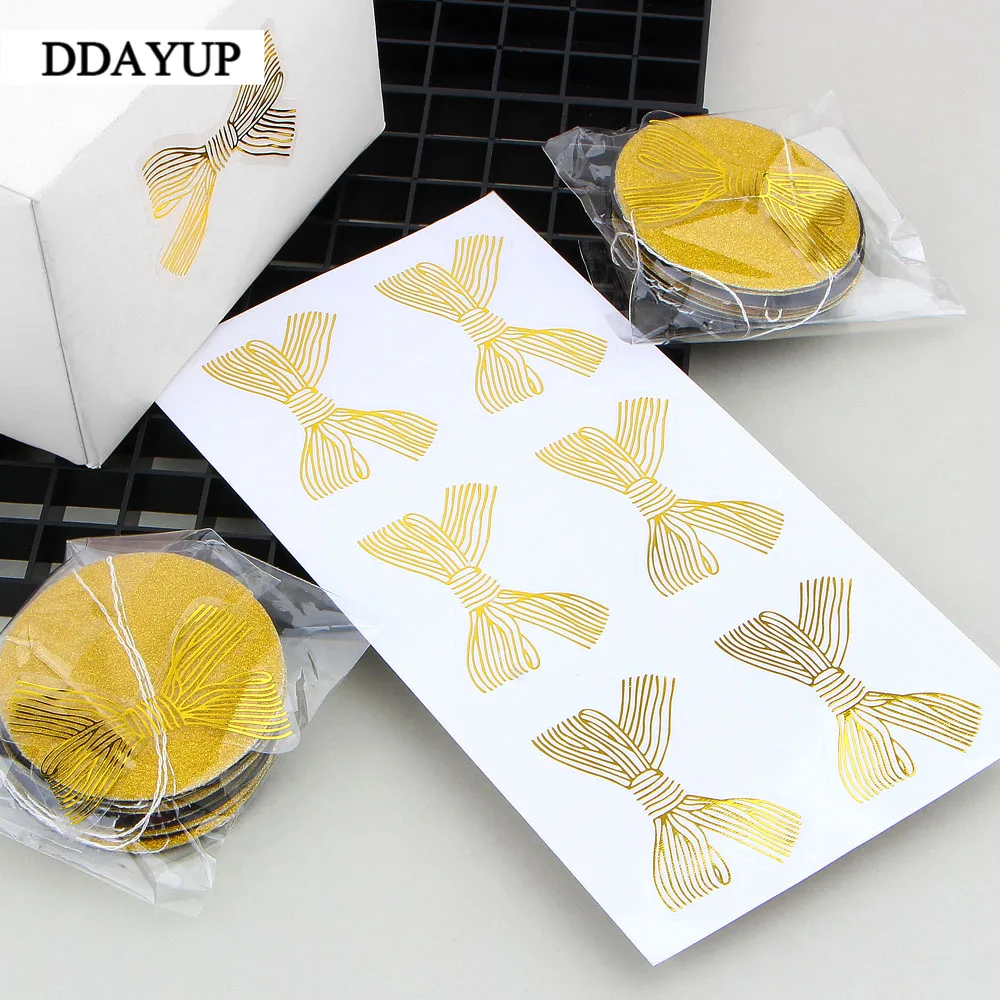 60 шт./лот милая Золотая наклейка с большим бантом золотой клей ручной работы для