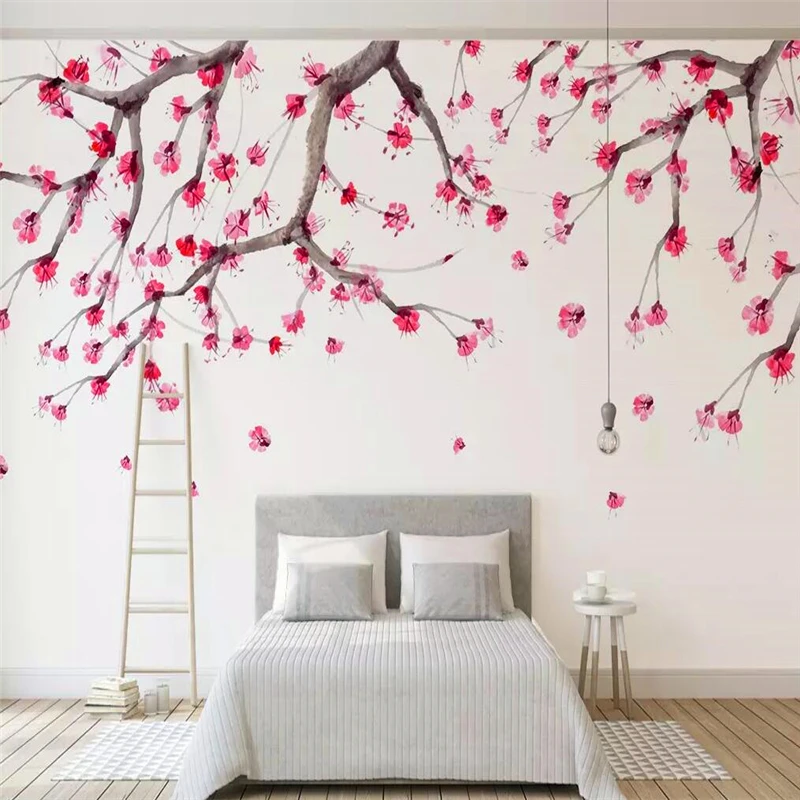 

Decorative wallpaper Hand-painted flower background wall paintings for new Chinese cherry blossom