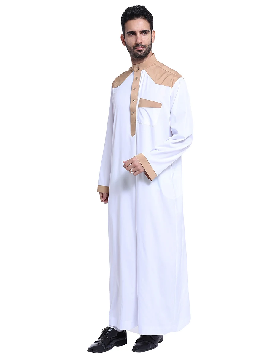 Мусульманское платье для мужчин abaya moroccan Дубай турецкое платье Thawb Caftan модное лоскутное белое синее XXXL