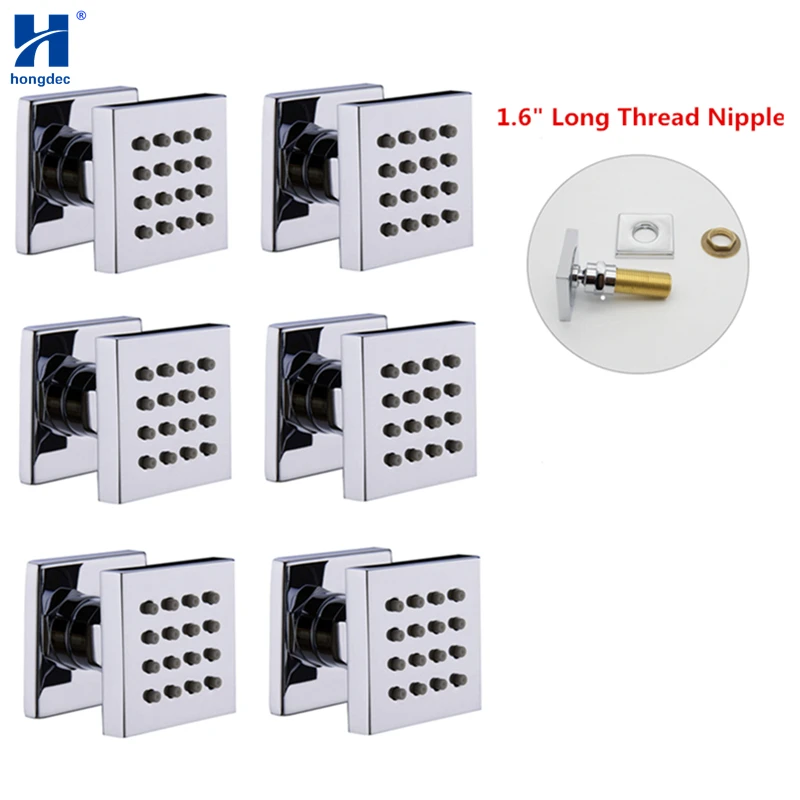 

Hongdec Bathroom 6 PCS 1.6inch Long Thread Nipple Brass Shower Body Jet Massage Sprayer set Chrome