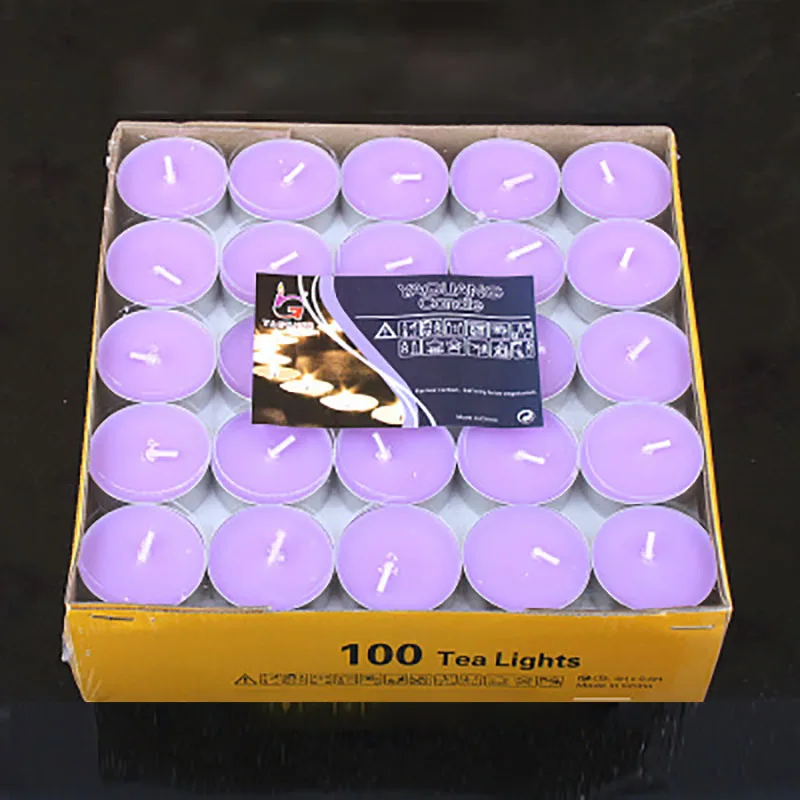 100 Pcs purple 4hour Китайский чайный светильник-свеча, романтические поставки, рождественские канделы Velas cumconce Os, красные, желтые, счастливые вечерние WZE022 - Цвет: 100 Pcs purple 4hour
