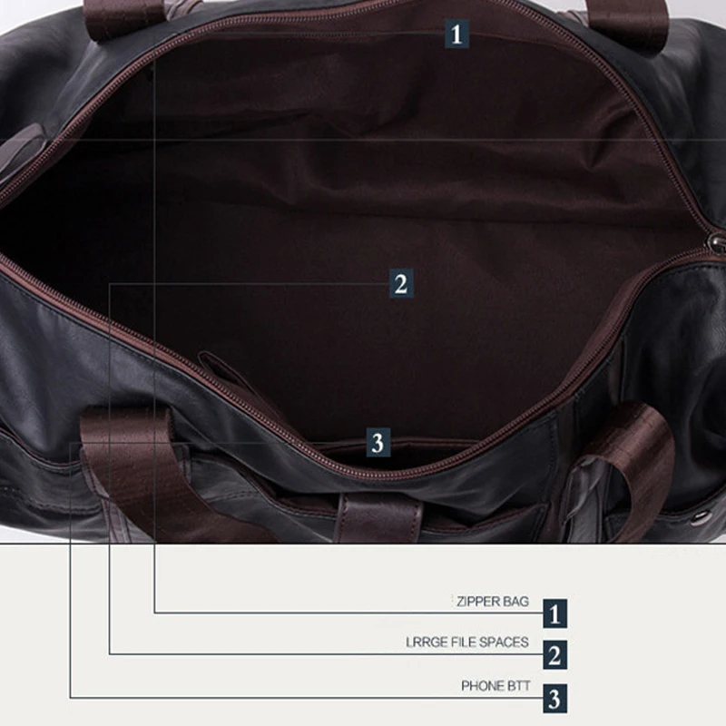 Fashion Male Travel Bag Men's PU Leather Shoulder Vintage Duffle Handbag Large Capacity Crossbody Daily Life Tote Bag Y592