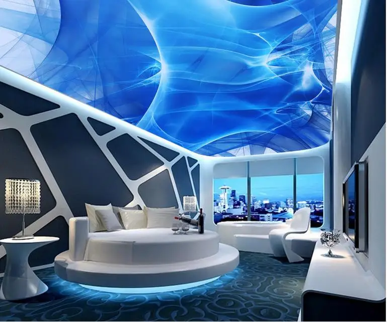 Настраиваемая Высококачественная 3D настенная бумага для потолка синие