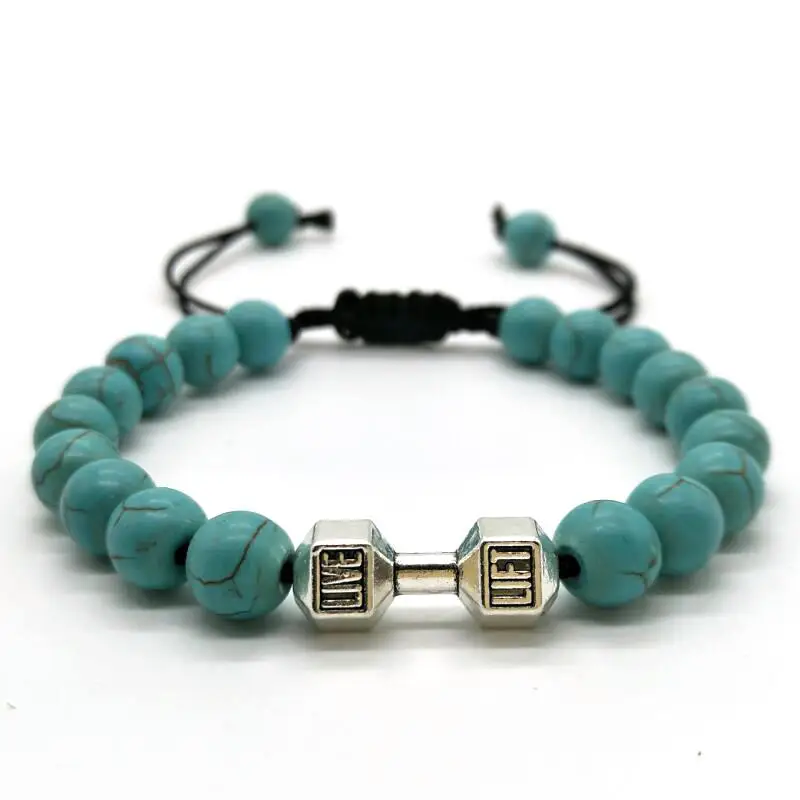 turquoise silver Брендовый милый Мишка бусины плетеный браслет тканые браслет для женщин фитнес Fit жизни молитва гантели браслеты унисекс Штанга ювелирные изделия - Окраска металла: turquoise silver