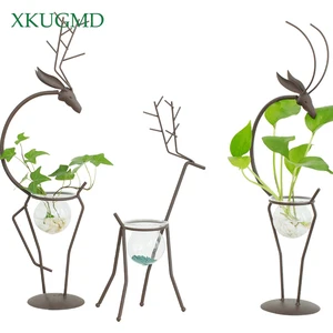 Ваза для цветов, стеклянная, с оленем, прозрачная