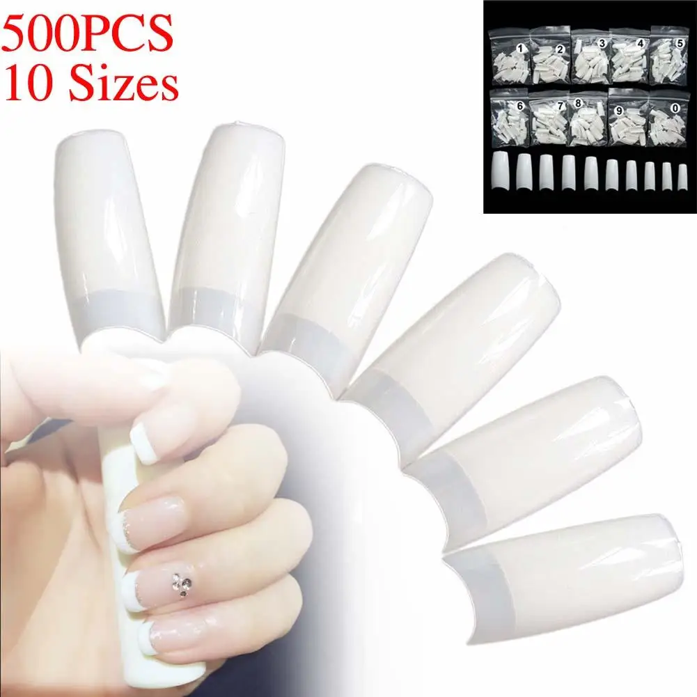 500 шт. 10 размеров накладные покрытия для ногтей украшения телесный белый