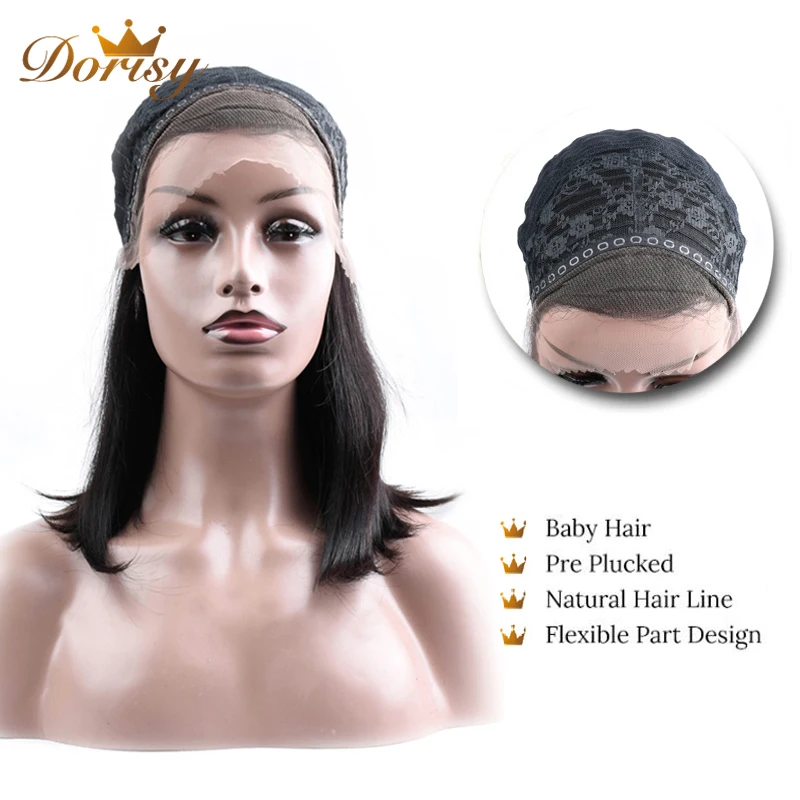 Short Bob Human Hair wigs 13×2 Lace Brazilian Straight Wigs For Women Pre Plucked Bleached Non Remy | Шиньоны и парики