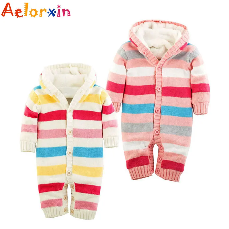 Зимний комбинезон Aelorxin для новорожденных мальчиков и девочек, комбинезон, теплый плотный вязаный свитер с капюшоном, верхняя одежда для альпинизма, 2016