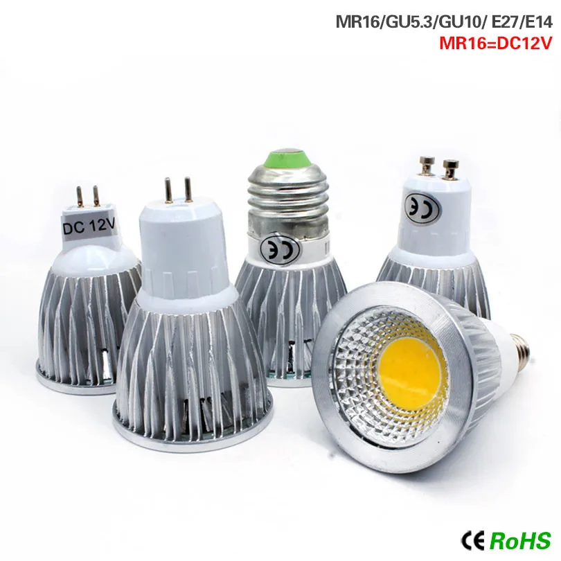 E27 e14 Светодиодный светильник с регулируемой яркостью MR16 DC12V светодиодный 9 Вт 12 15