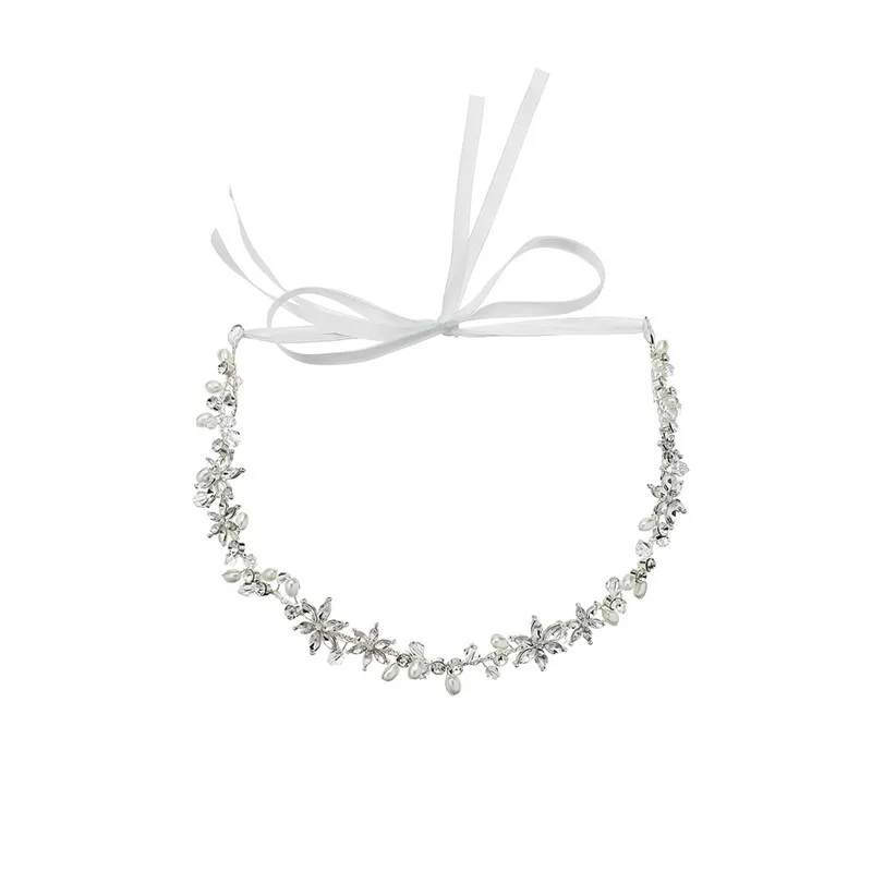 Silver color Crystal Pearl Women Hairband Bridal Tiara Hand wired Headband Wedding Crown Hair Accessories | Украшения и