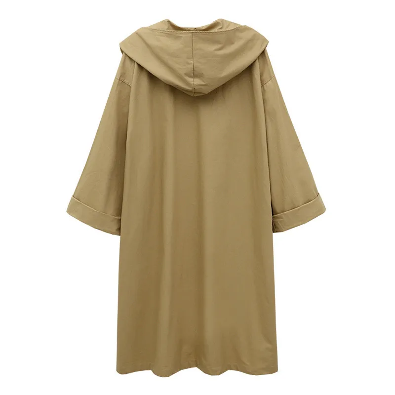 Long Hooded Trench Coat Women 2017 Autumn Winter Fashion Windbreaker Solid Color Casual Female Windbreakers Khaki Overcoat | Женская
