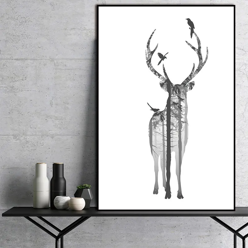 Скандинавский холст натуральный олень сосновый лес скандинавские абстрактные