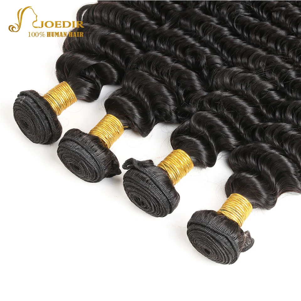 JOEDIR Hair 4 Bundles Deals Malaysian Deep Wave Extensions 10 To 26 Inch Non Remy Natural Black Human | Шиньоны и парики