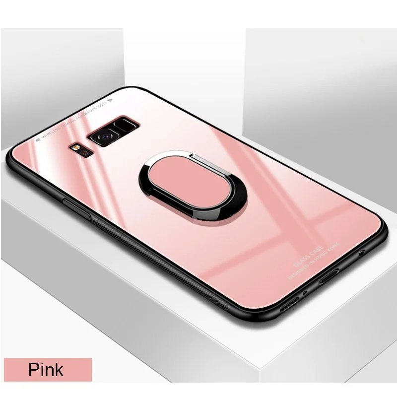 Pink Для samsung Galaxy S10 S9 S8 Plus закаленное стекло Магнитный чехол-держатель с кольцом для samsung Galaxy Note 8 9 S10 Lite S10e чехол Funda - Цвет: Pink