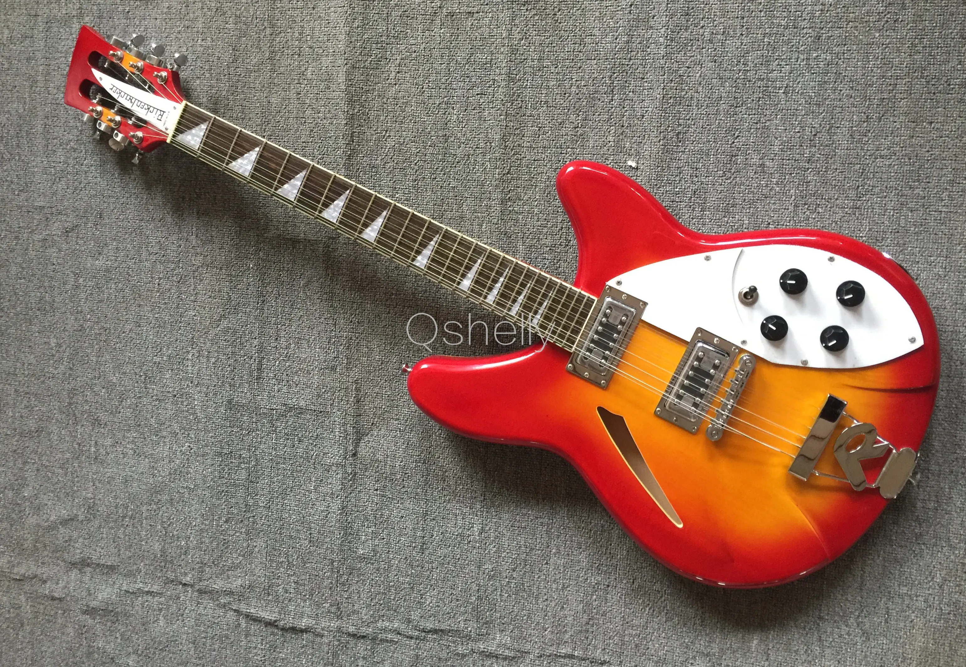 Высококачественная QShelly индивидуальная Вишенка RK 12 струн R tremolo shark Triangle inlay f hole
