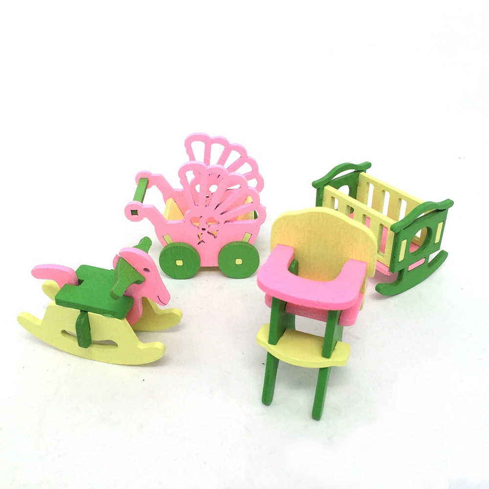 

1/12 Dollhouse Miniature Furniture Wooden Kids Room Pretend Furniture Toys Set for Doll House Decor Accessories