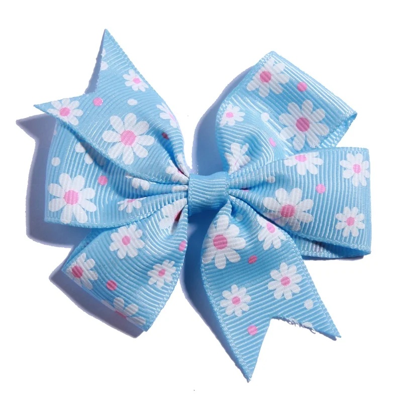 Sky Blue 10 шт. 8 см модная заколка для волос с цветком в горошек для заколки для волос для девочек лента для корсажа бутик для повязки на голову - Цвет: Sky Blue