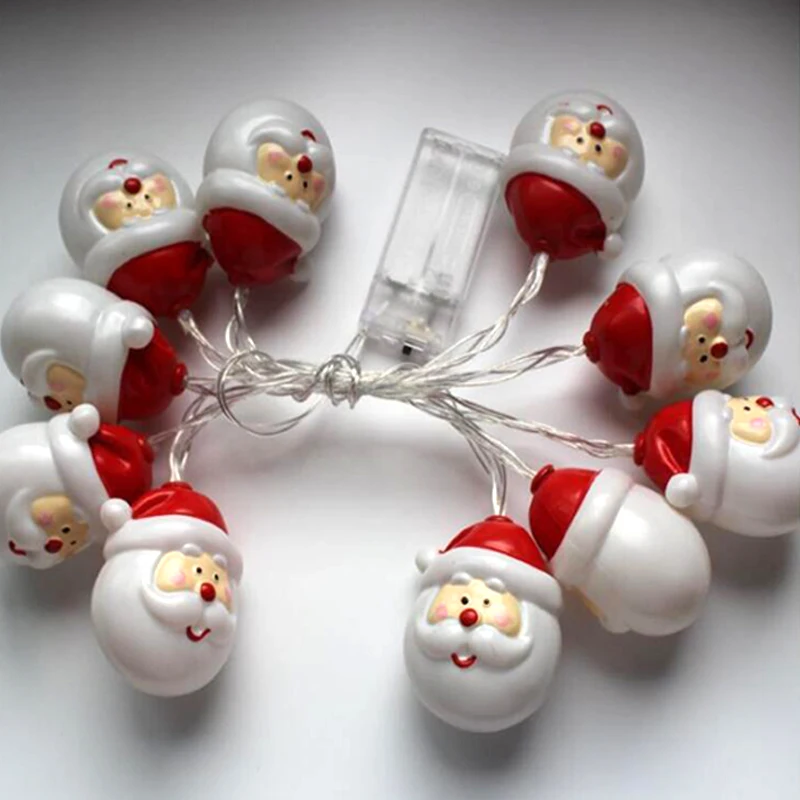 10 LED Light String Bulb Santa Claus Head Battery Fairy Strings for Home Interior Christmas Tree Party Decorating Room | Дом и сад