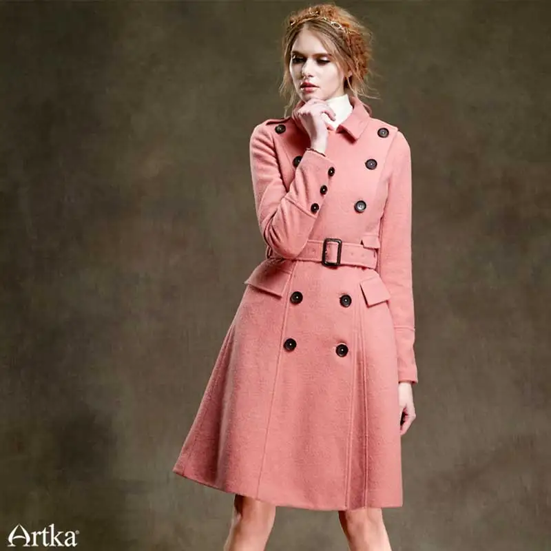 Распродажа ARTKA зимнее женское приталенное двубортное шерстяное пальто со
