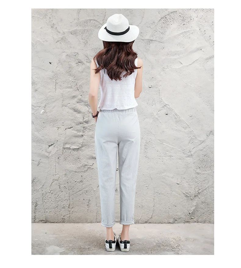 Брюки Женские Повседневные Весна Осень Большой Размер Длинные Брюки Твердые Эластичные Талии Хлопок Льняные Брюки Длина Лодыжки черный Haren Брюки спортивные штаны женские
