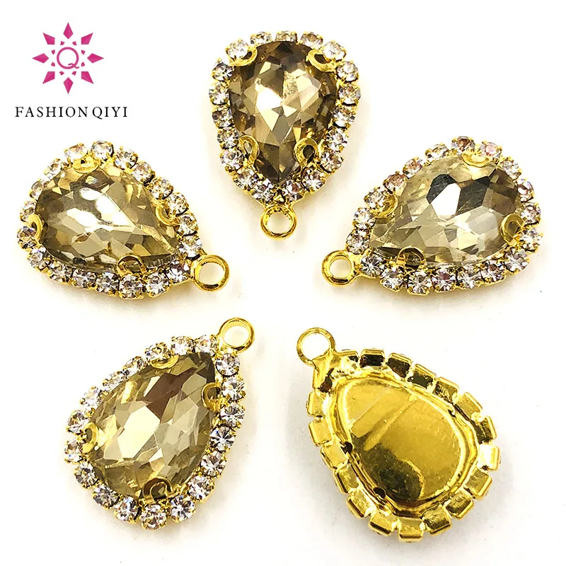 10 шт./упаковка 10x14mmgold нижний свет кофе капля одно отверстие кристаллическая Кнопка Высокое качество пришить стразы diyClothing/одежда
