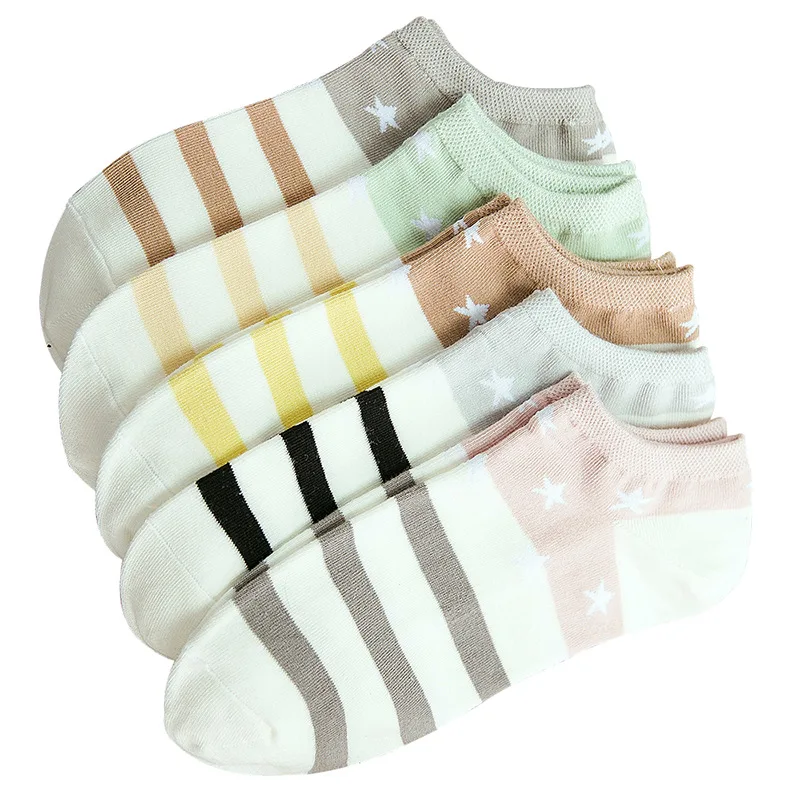 Яркие Хлопковые женские носки в полоску со звездами Модные милые ярких цветов