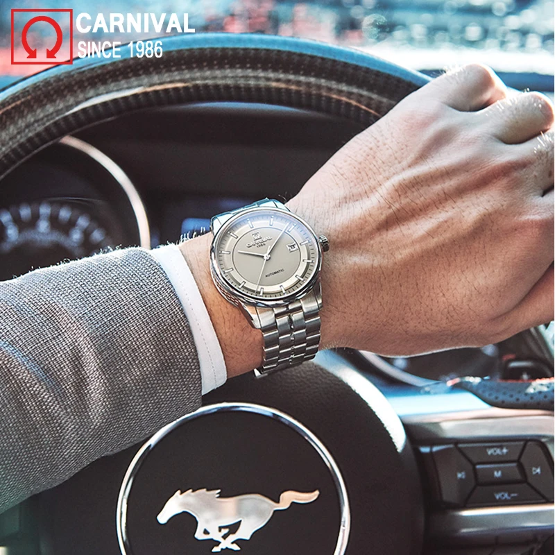 

Carnival Automatic Watch Men Stainless Steel Mechanical Watches Miyota Movement Mens Clock Waterproof Wristwatch montre homme