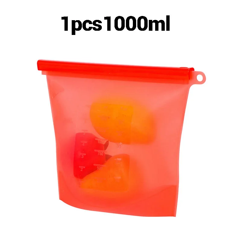 1pcs 1000ml Red Многоразовые силиконовые вакуумные пакеты для хранения продуктов, контейнеры для хранения фруктов, мяса, молока, пакет для холодильника Ziplock, кухонный Органайзер - Цвет: 1pcs 1000ml Red