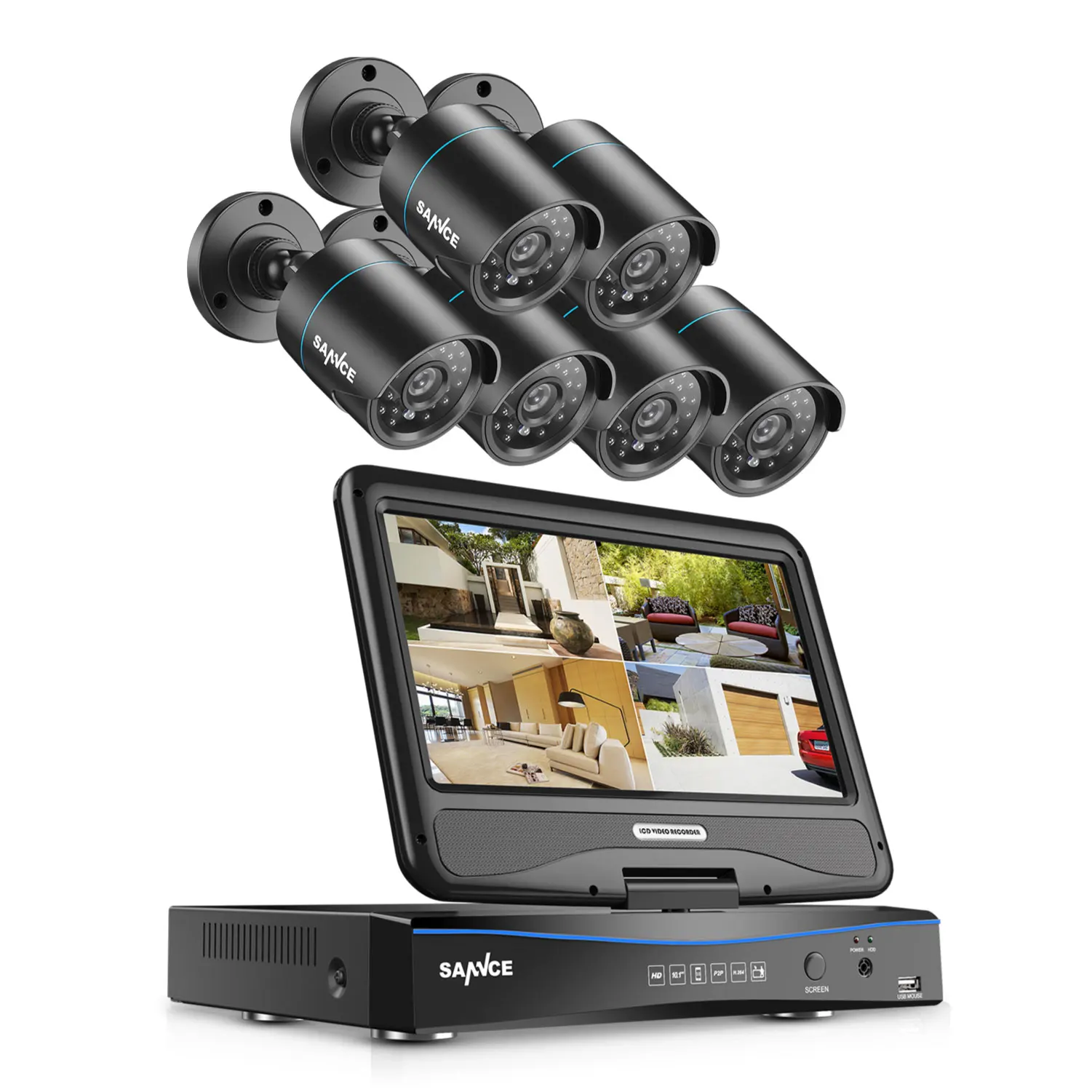 Система видеонаблюдения SANNCE 8 каналов 10 1 дюйма 1080N HDMI DVR 6 шт. 720P водонепроницаемая