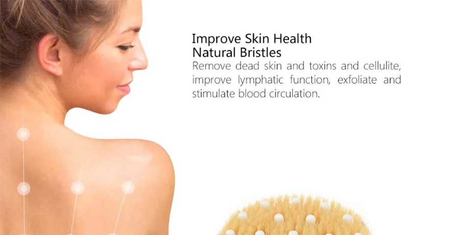 TREESMILE Wooden Massage bath brush Body Brush for Dry Skin Shower Back Scrubber Detachable Boar Bristles Bath Brush With D30
