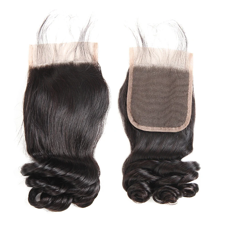 Supernova Hair 100% Human Bundles With Closure 4 Brazilian Loose Wave Weave Natural Black Remy Extension |