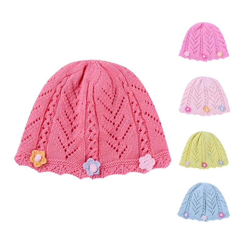 Осенняя шапка для маленьких девочек с цветочным узором вязаная шапочка