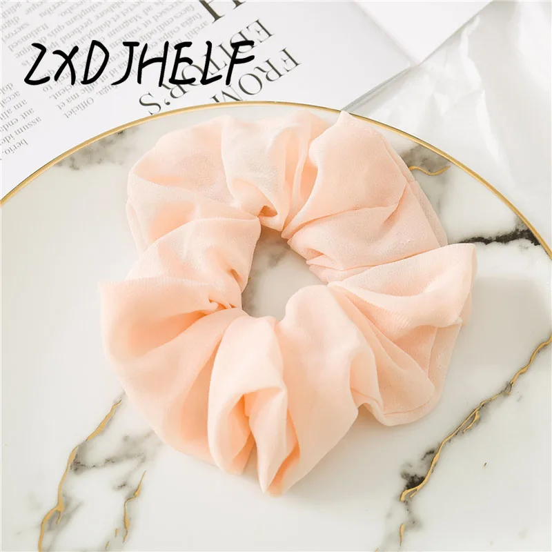 Pale Pinkish Grey ZXDJHELF модная простая женская шифоновая эластичная лента для волос, женские милые головные уборы, резинки для волос, конский хвост, твердые аксессуары для волос F091 - Цвет: Pale Pinkish Grey