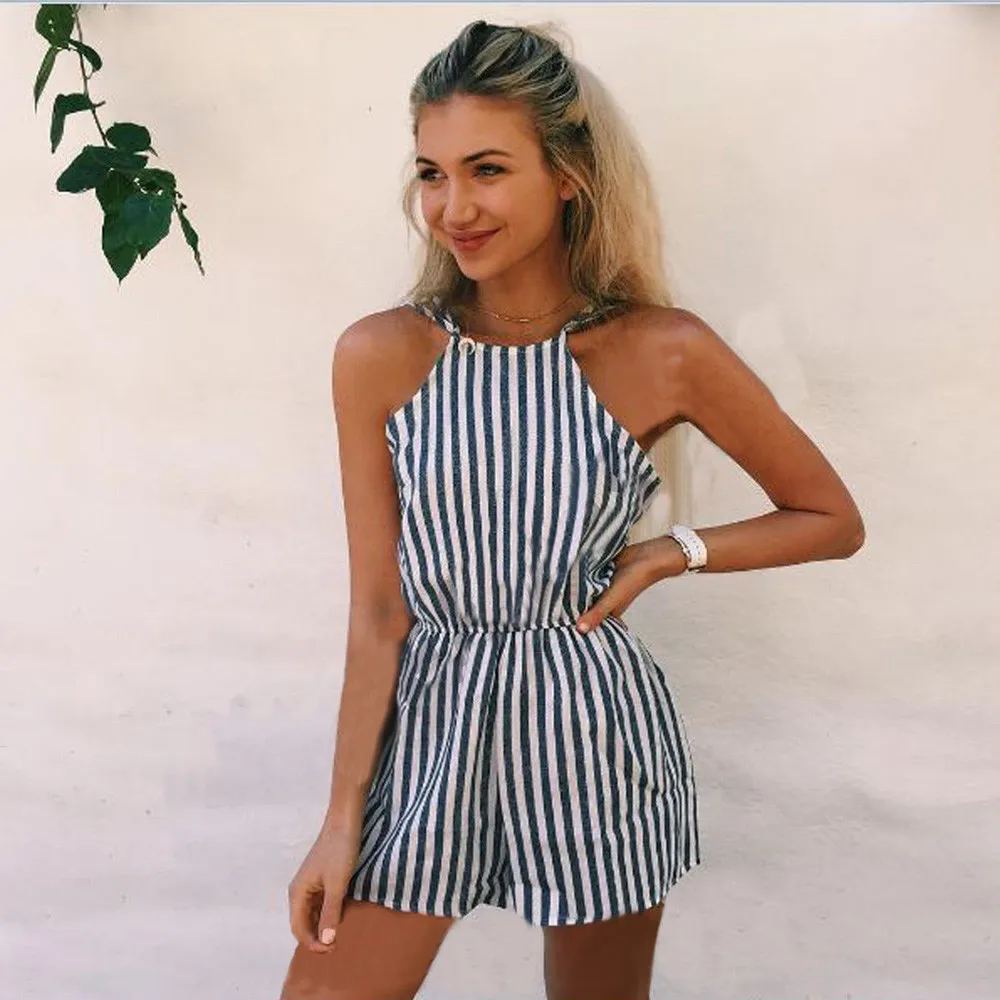Женский Повседневный Комбинезон в полоску лето 2019 мини комбинезон пляжного типа