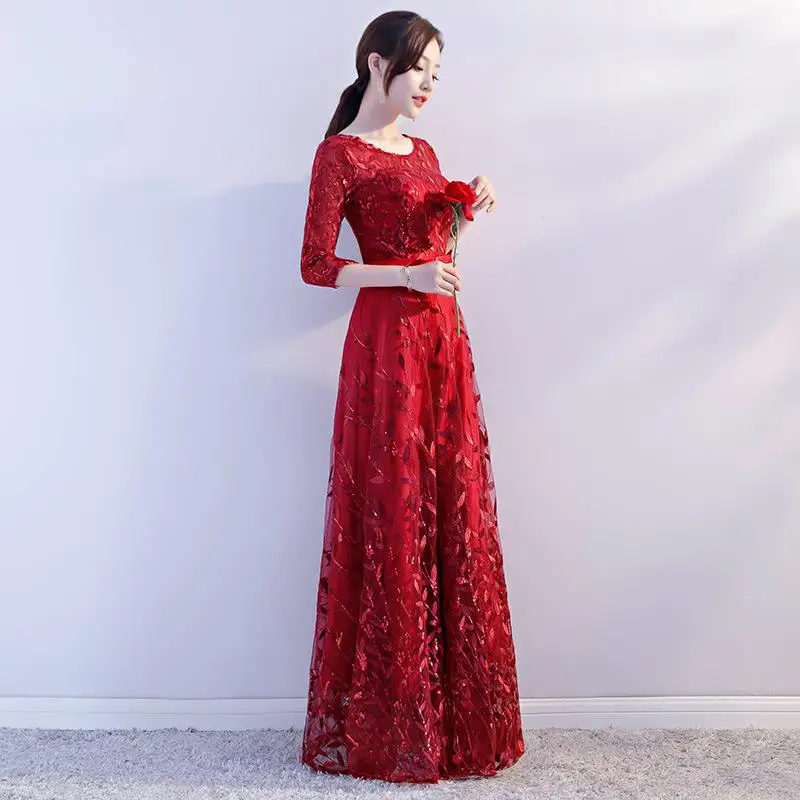 Sexy Flower Women Banquet Dress Elegant Full Length Abendkleider Party Dresses Noble O-Neck Robe De Soiree Gown 3XL - Цвет: Style D