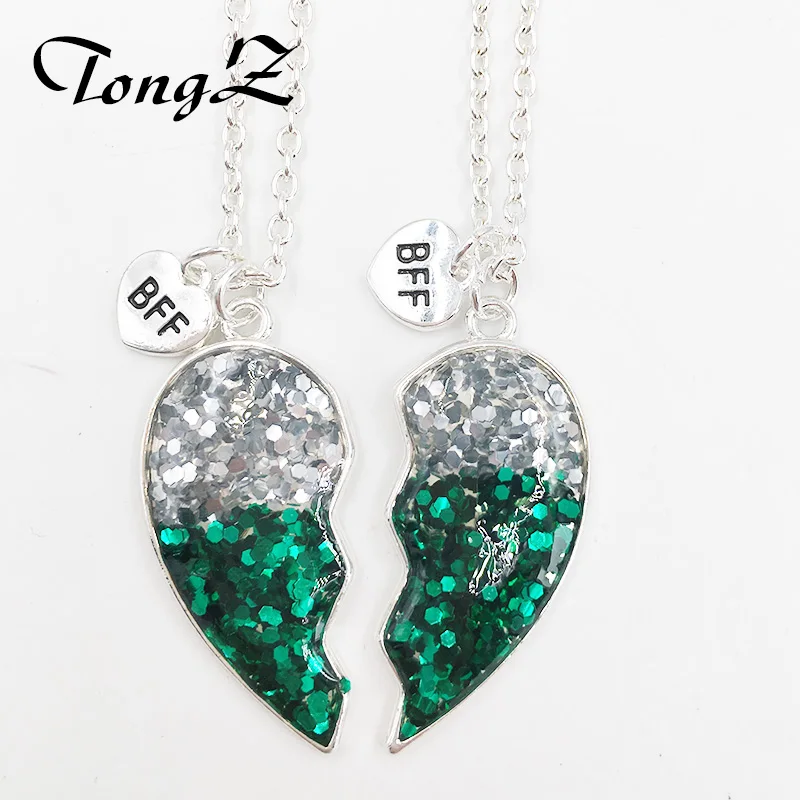 Silver-Green Модное серебряное ожерелье в форме сердца с шестигранником для сияющих лучших друзей, модные трендовые парные подвески - Окраска металла: Silver-Green