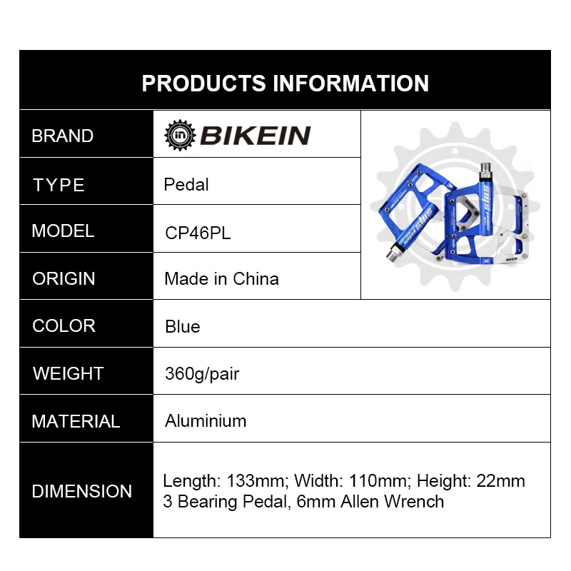 

BIKEIN Cycling Mountain Bike 3 Sealed Bearings Non-slip Platform Pedals 9/16" CNC Aluminum MTB BMX Pedal Bicycle Parts 360g