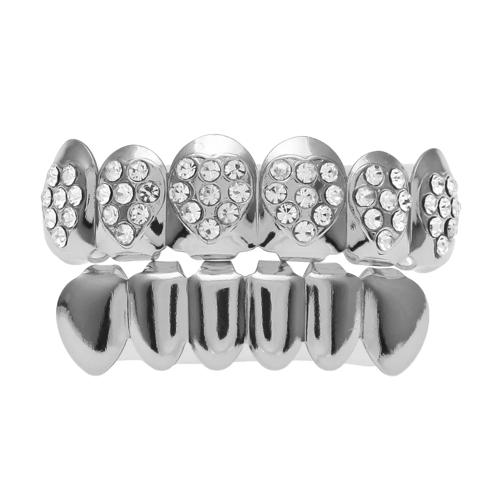 Хип-хоп розовое золото цвет сердце Топ зубы грили шесть зубов со льдом имитация