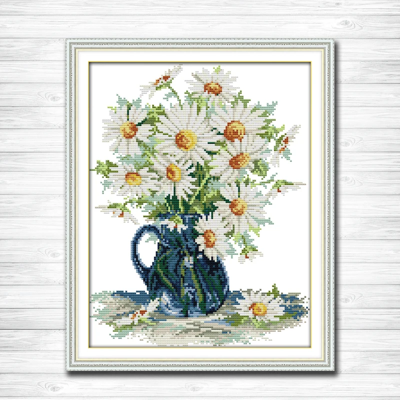 Ваза с ромашками цветы домашний декор diy живопись Счетный принт на холсте Набор