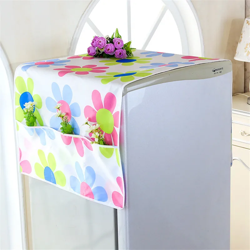 

Waterproof PEVA Print Refrigerator Cover Dust Cover With Storage Bag Kitchen Supplies Double Door Refrigerator