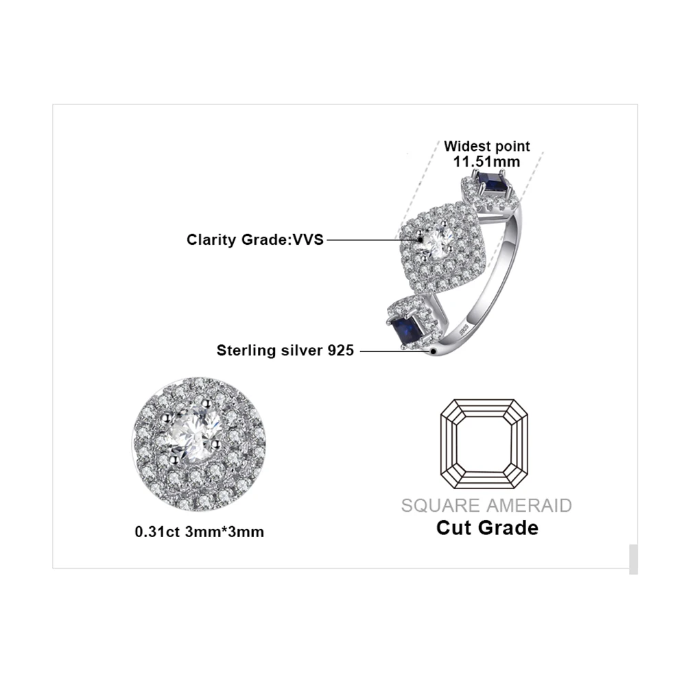 JewelryPalace красивый квадратный создан сапфир 3 Камни кольцо 925 пробы серебро свадебные украшения юбилей подарки