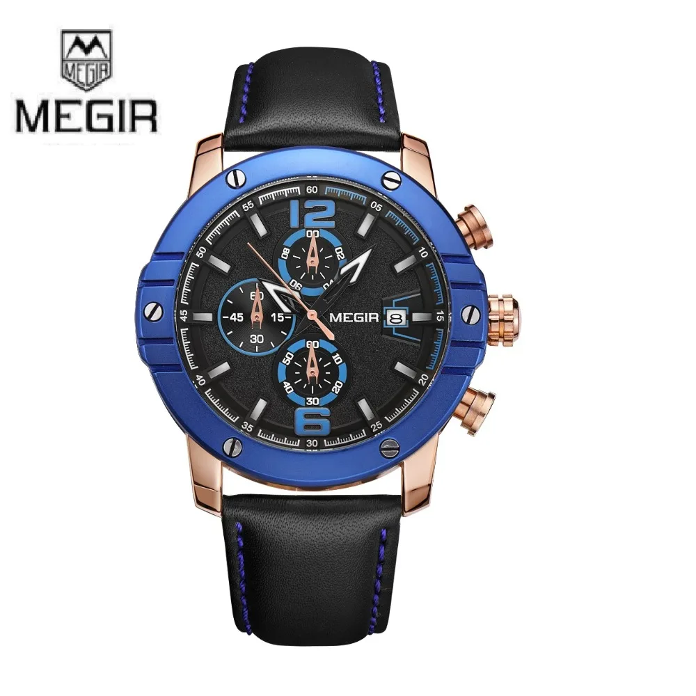 MEGIR Men Watch Relogio Masculino Top Brand Luxury Leather Military Clock Quartz Watches Relojes Hombre 2046 2048 HOT | Наручные часы