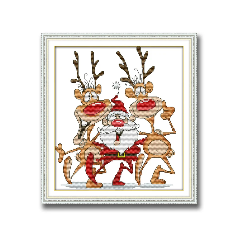 Картина с изображением Санта Клауса и северного оленя DMC Вышивка крестиком 11CT 14CT